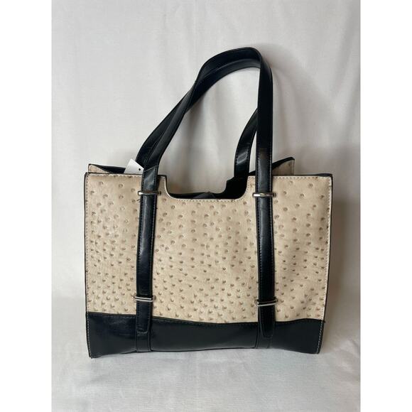 Mondani Handbags - Mondani Clare Scoop Shopper Shoulder Bag Ecru Black Leather Double Handle NEW
